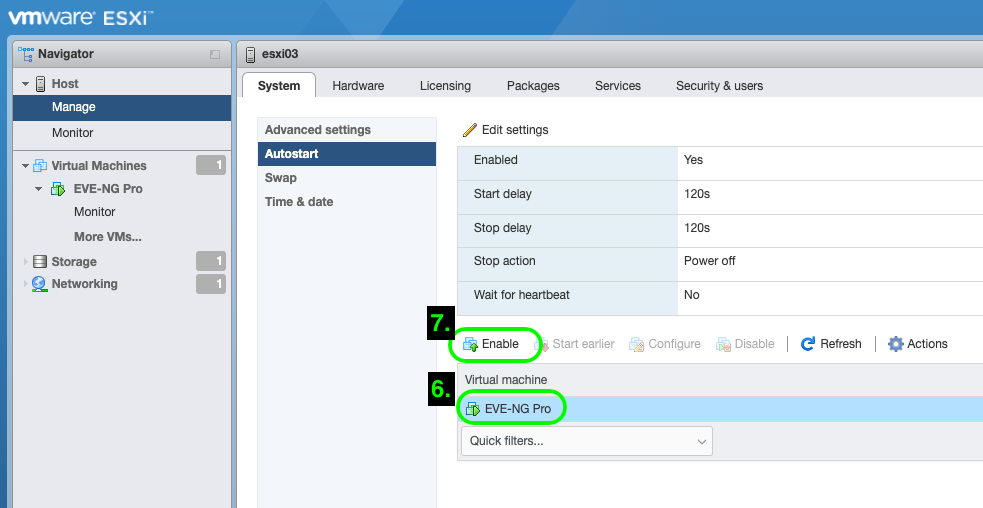 How to enable VM Autostart on VMware ESXi 7.0