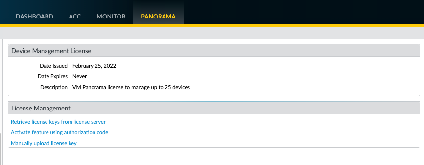 Panorama Baseline Configuration