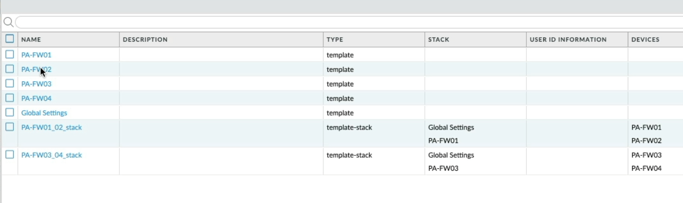 Panorama Templates and Template Stacks