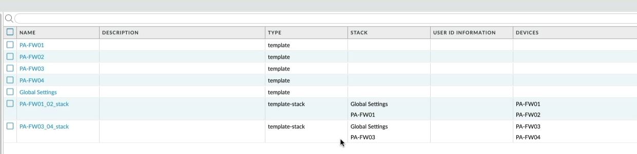 Panorama Templates and Template Stacks