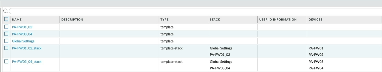 Panorama Templates and Template Stacks