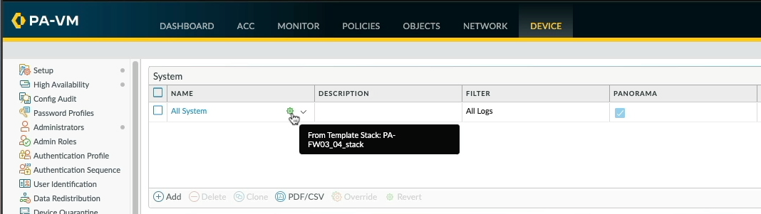 Panorama Templates and Template Stacks